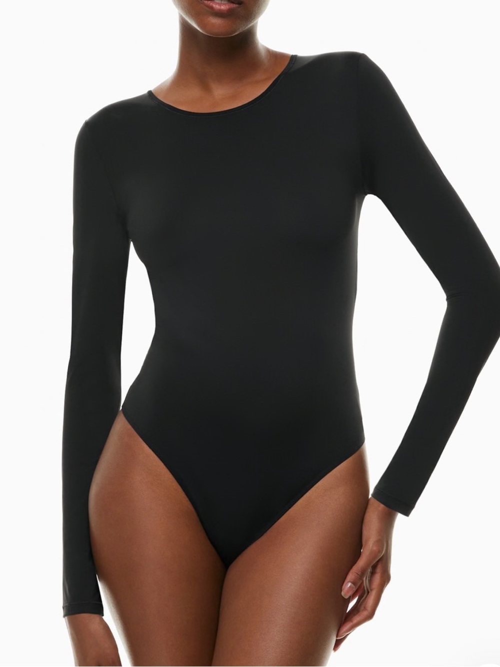 Aritzia Babaton Skin Tight Crew Black Long-Sleeve Scoop Neck Bodysuit